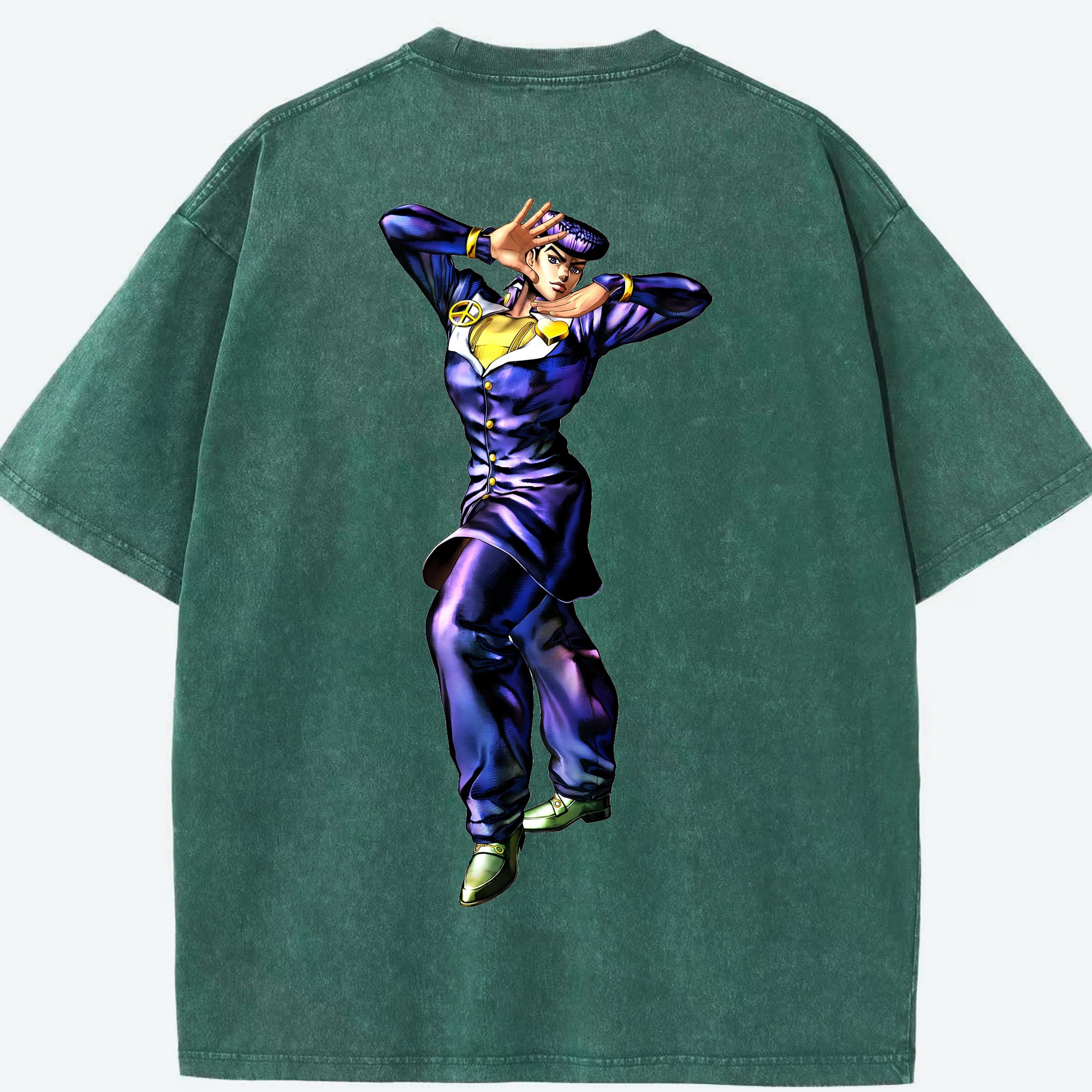 （画像用） ジョジョの奇妙な冒険 ひがしかた じょうすけ JoJo's Bizarre Adventure Higashikata Josuke 綿100% ヴィンテージ風 半袖Tシャツ（背面プリント）